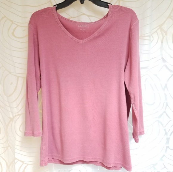 SALE | L.L. Bean Salmon Pink 3/4 Sleeve Cotton Top - Picture 1 of 4